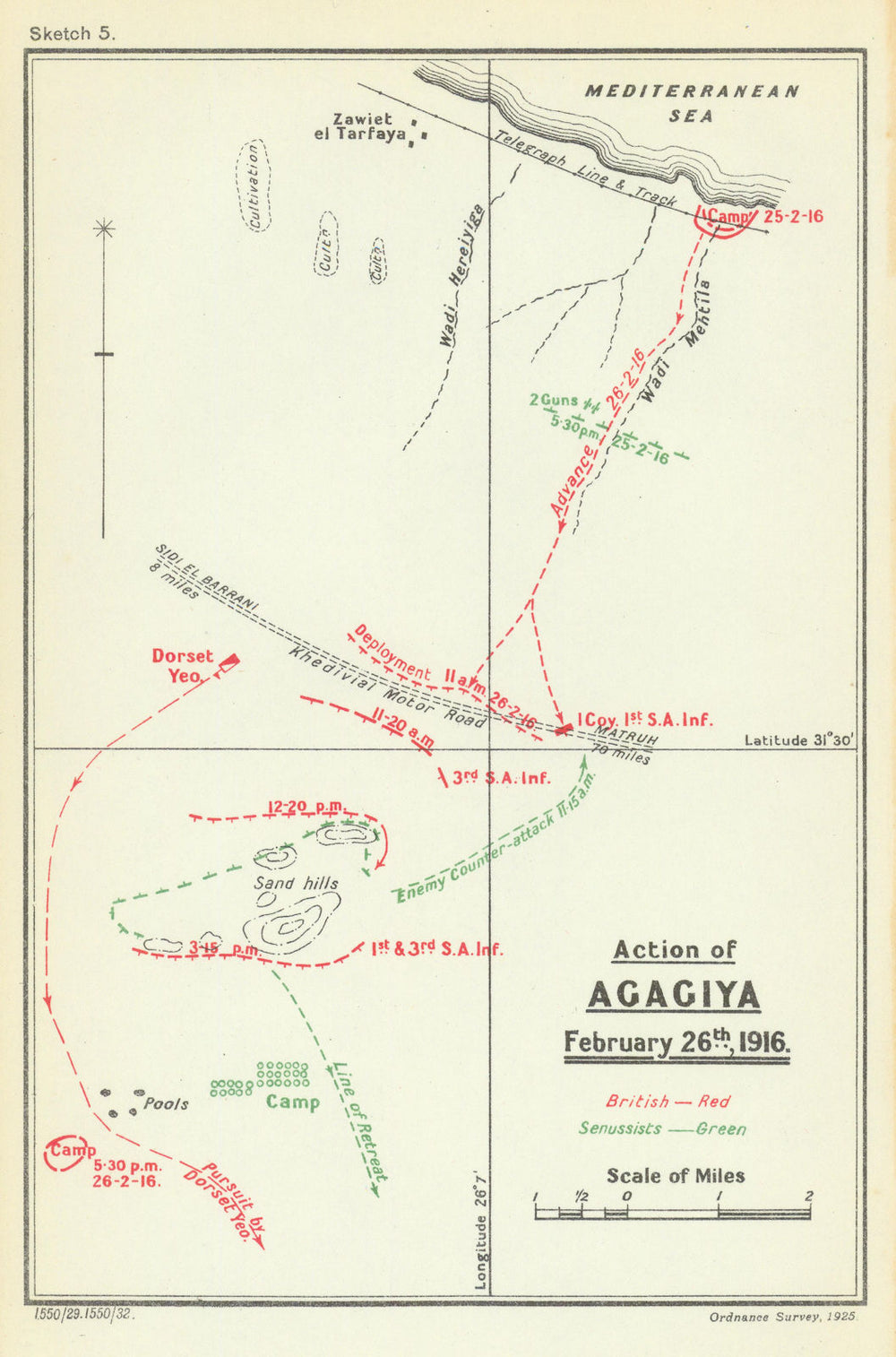 Action of Agagiya 26 Feb 1916—Senussi, Sidi Barrani—WW1 Egypt—Becke map 1928