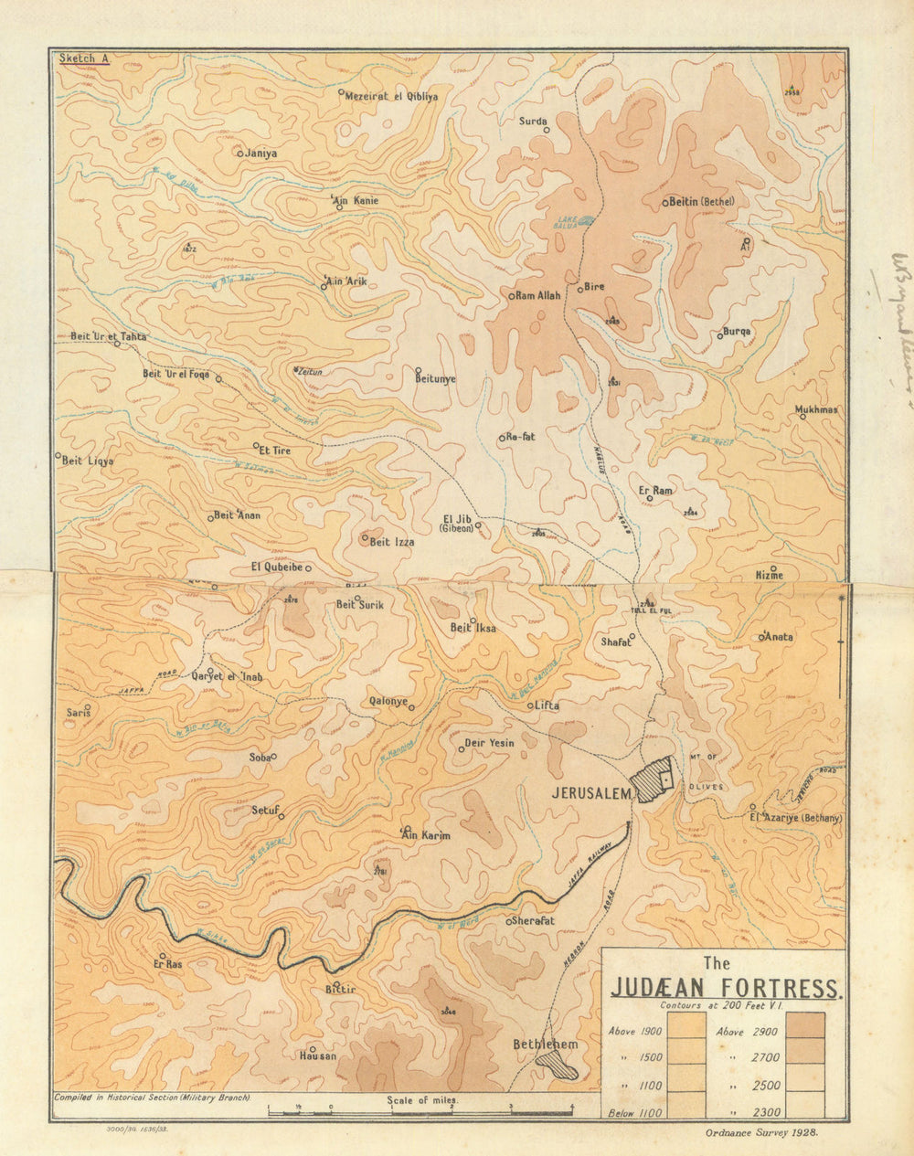 The Judaean Fortress—Jerusalem, Ramallah & Bethlehem—WW1 Becke endpaper map 1930