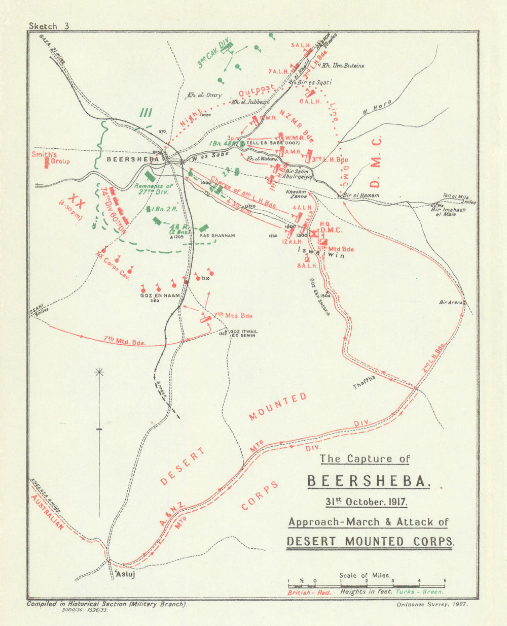 Beersheba 31 Oct 1917—Light Horse charge—Desert Mounted Corps—Becke map 1930
