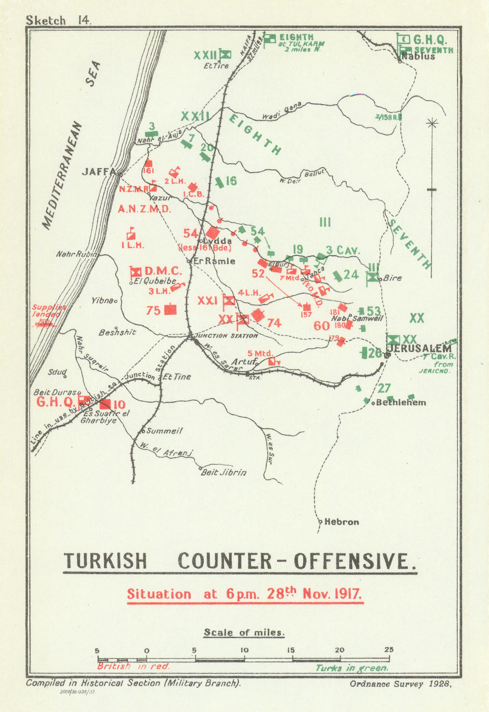 Turkish counter-offensive—6 p.m. 28 Nov 1917—Jerusalem front—Becke map 1930