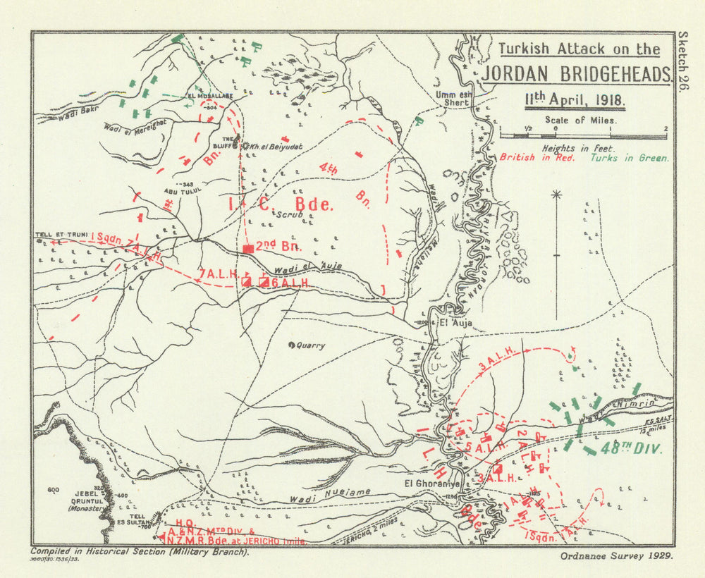 Turkish attack on the Jordan bridgeheads 11 Apr 1918—Ghoraniye—Becke map 1930