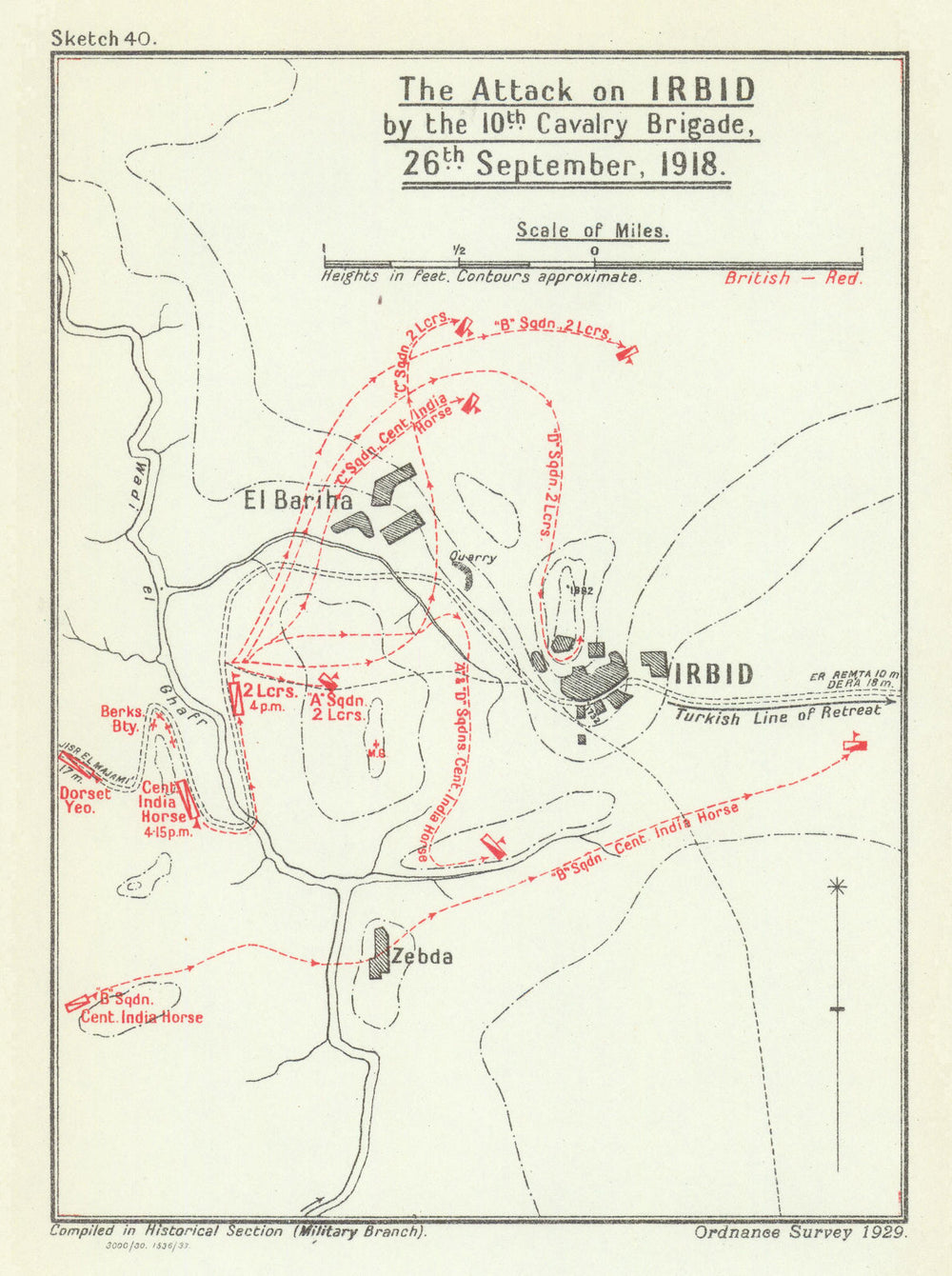 Attack on Irbid 26 Sept 1918—10th Cavalry Brigade—WW1 Jordan—Becke map 1930
