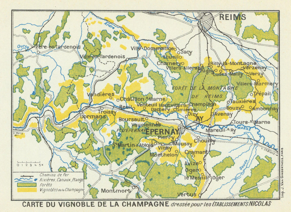 Champagne vineyards—Carte du vignoble de la Champagne—Nicolas wine map 1927