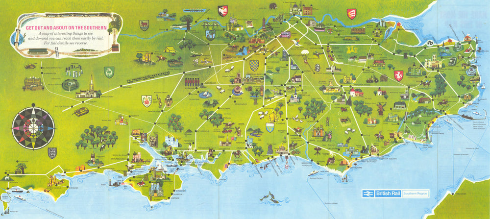 Get out & about on the Southern—British Rail pictorial tourism map—England 1966