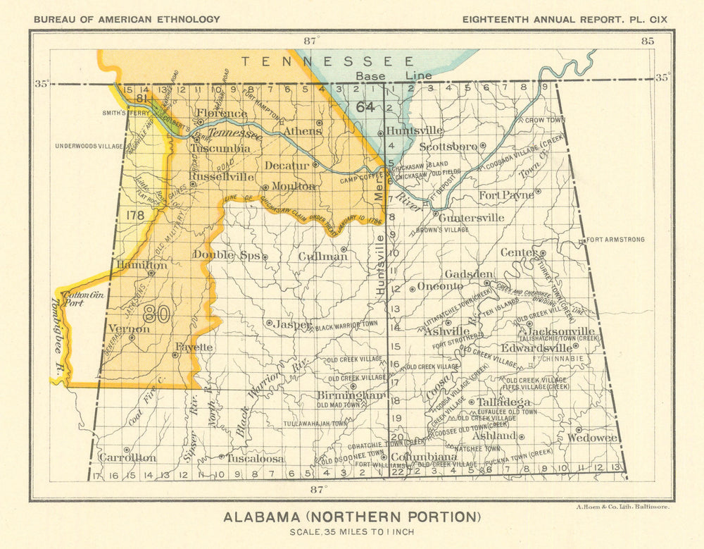 Alabama (northern portion)—Indian land cessions—Chickasaw 1816–32—Royce 1899 map