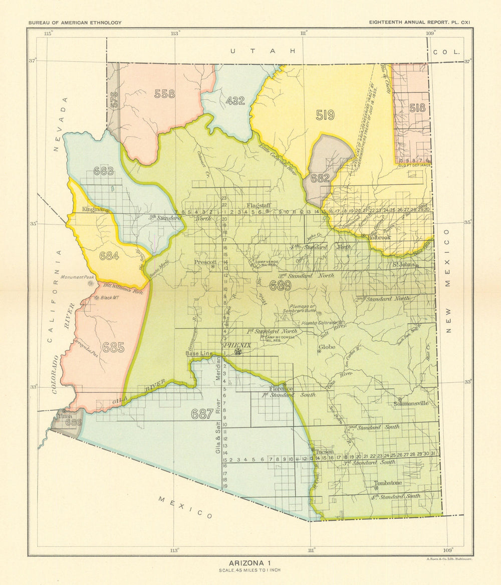 Arizona 1—Indian land cessions—Apache—Pima—Papago—Navajo—Hopi—Royce 1899 map