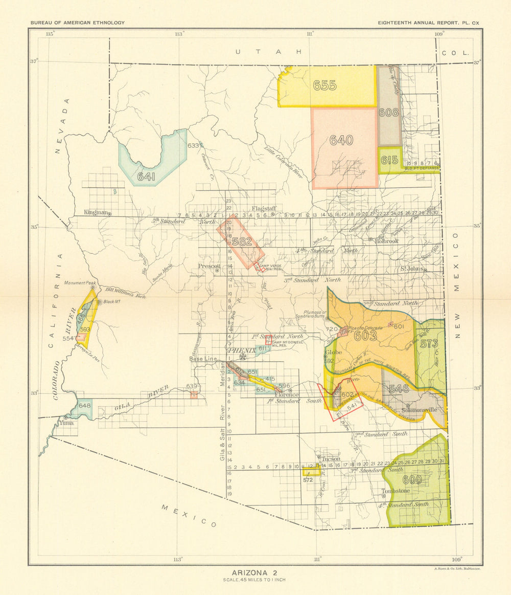 Arizona 2—Indian land cessions—Apache—Navajo—Hopi—Pima—Maricopa—Royce 1899 map