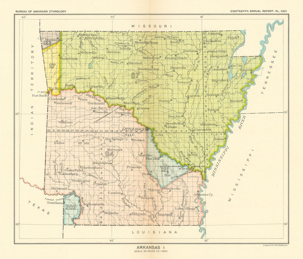 Arkansas 1—Indian land cessions—Great & Little Osage—Quapaw—Caddo—Royce 1899 map