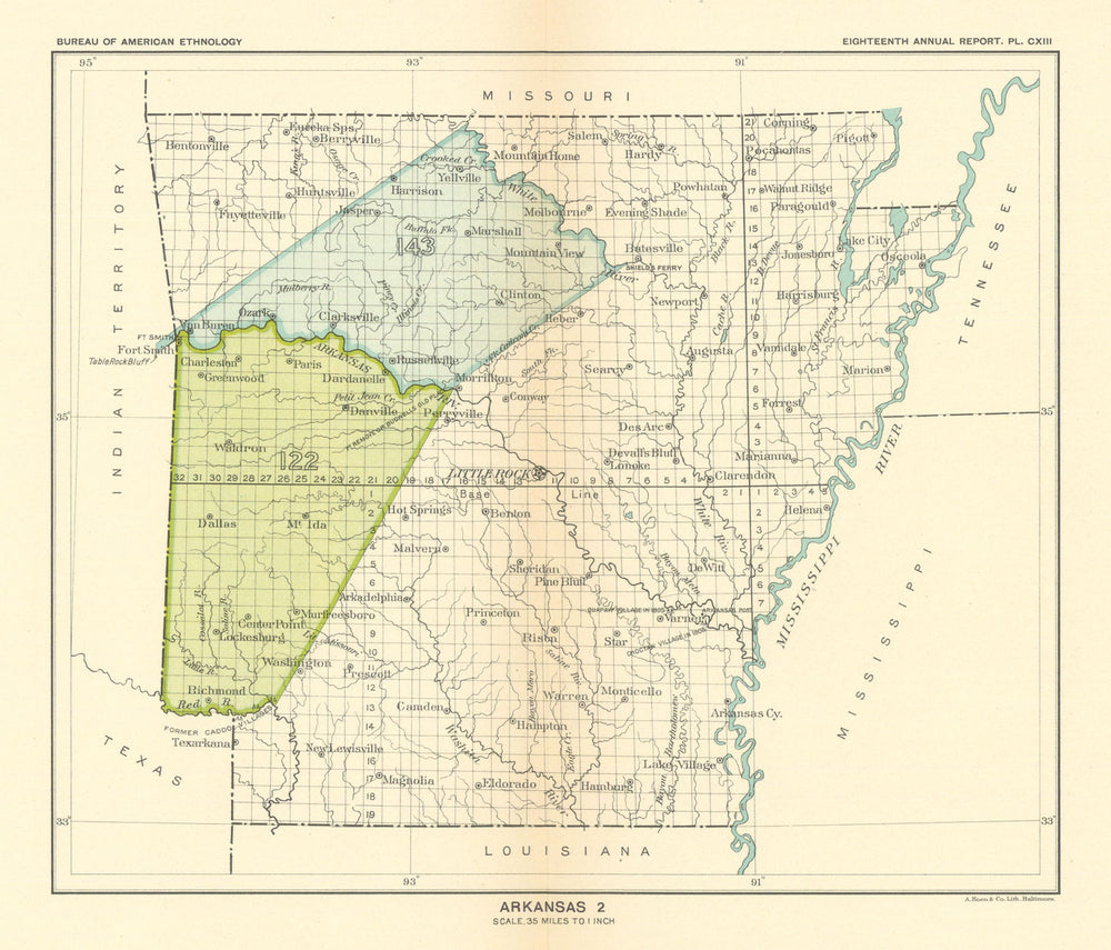Arkansas 2—Native American land cessions—Choctaw—Western Cherokee—Royce 1899 map