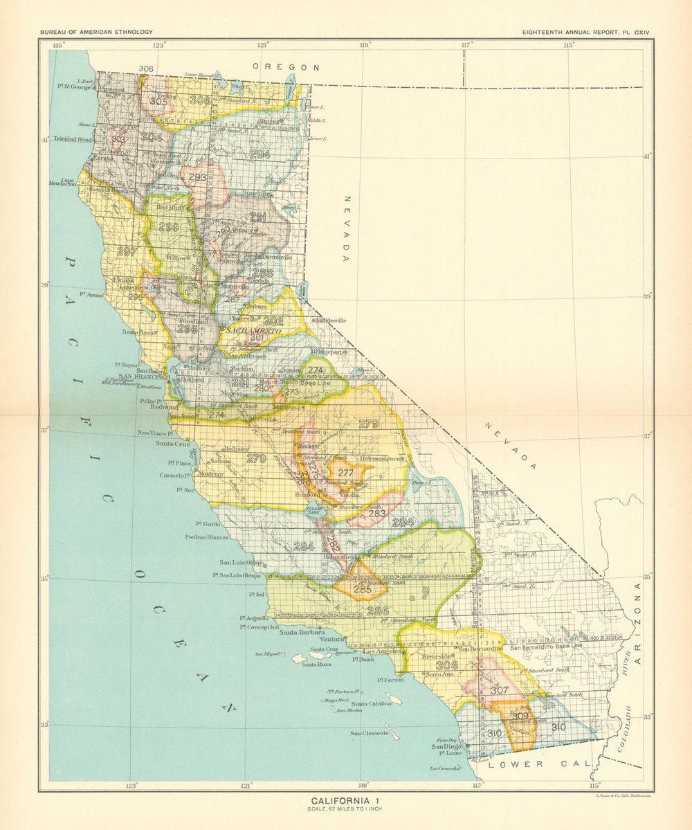 California 1—Indian land cessions—Yokuts—Miwok—Pomo—Yurok—Hupa—Royce 1899 map