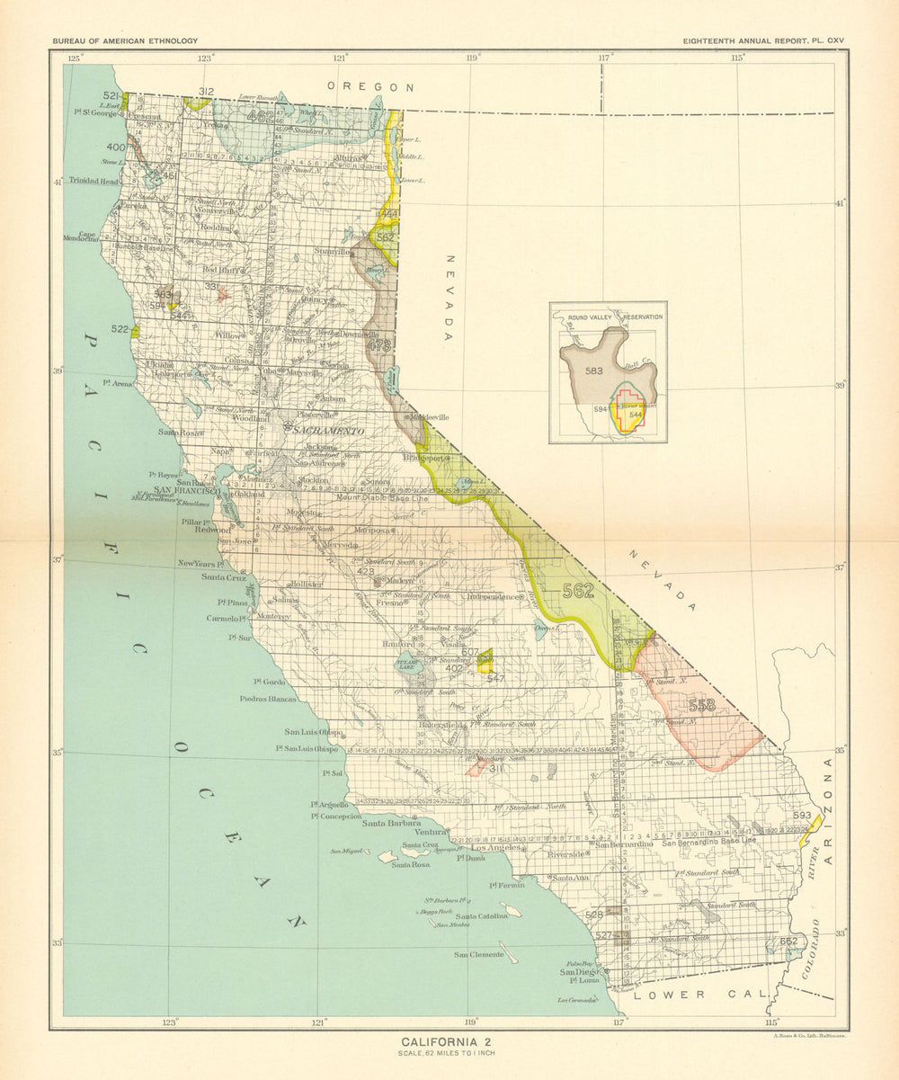 California 2—Indian land cessions—Paiute—Shoshone—Washoe—Klamath—Royce 1899 map