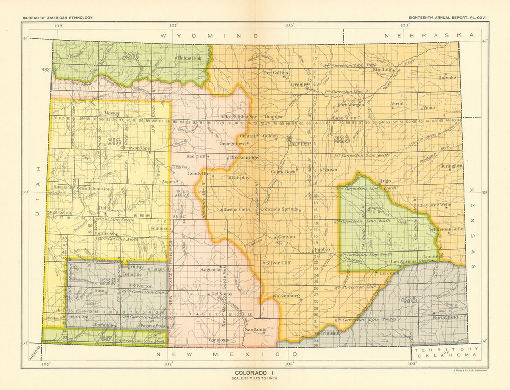 Colorado 1—Indian land cessions—Arapaho—Cheyenne—Ute—Comanche—Royce 1899 map