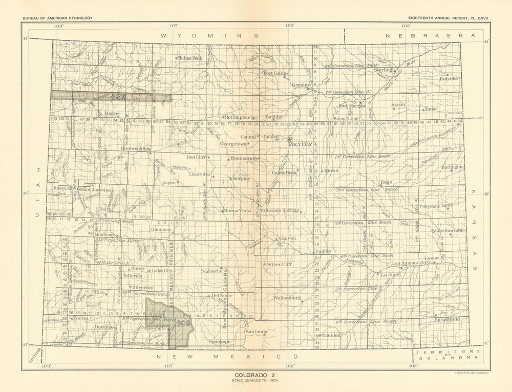 Colorado 2—Native American Indian land cessions—Ute bands 1875–82—Royce 1899 map