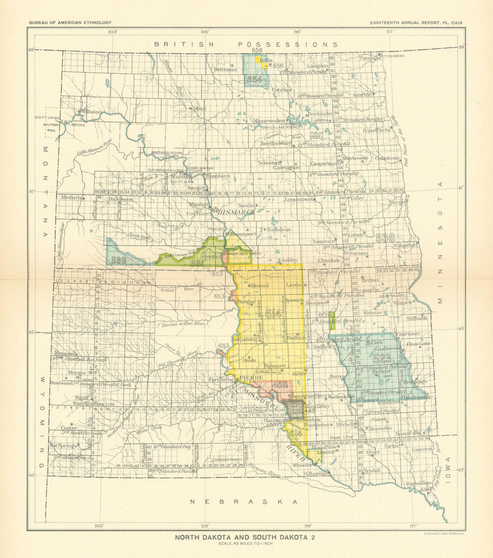 Dakota 2—Indian land cessions—Sioux—Ojibwe—Winnebago—Cheyenne—Royce 1899 map