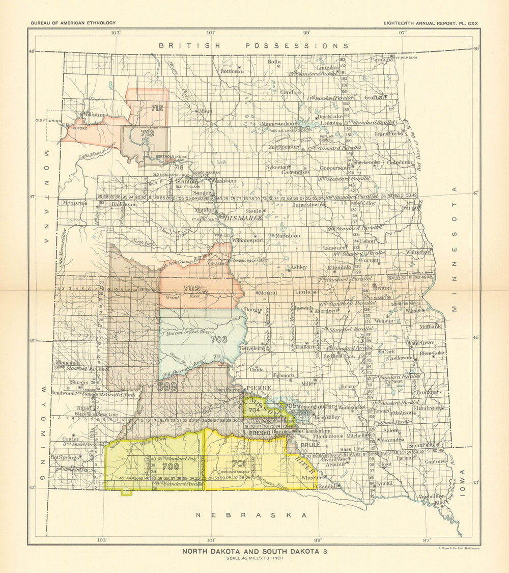 Dakota 3—Indian land cessions—Sioux 1889—Mandan—Hidatsa—Arikara—Royce 1899 map