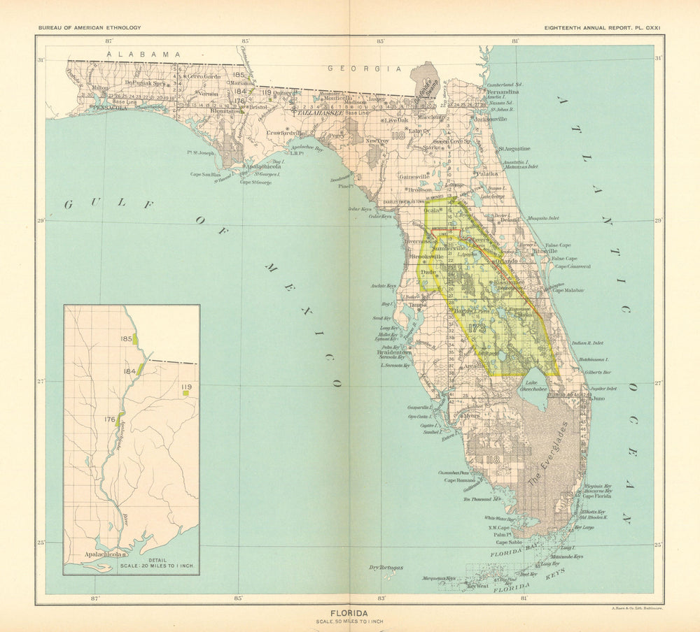 Florida—Native American land cessions—Seminole 1823—Appalachicola—Royce 1899 map