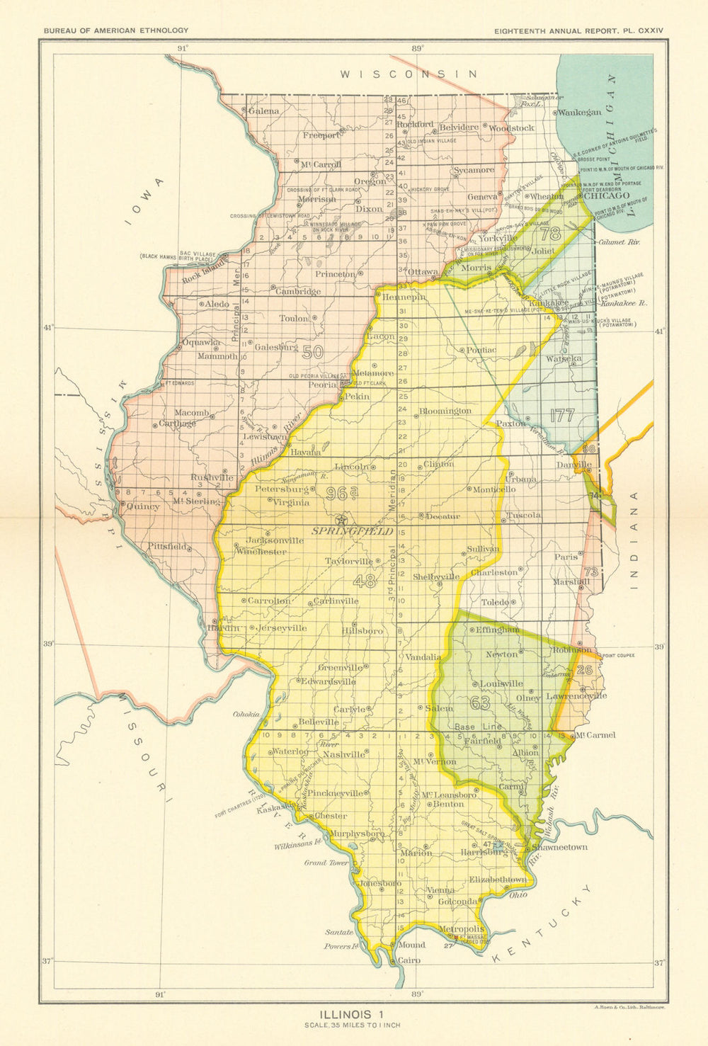 Illinois 1—Indian land cessions—Kaskaskia—Peoria—Sauk & Fox—Miami—Royce 1899 map