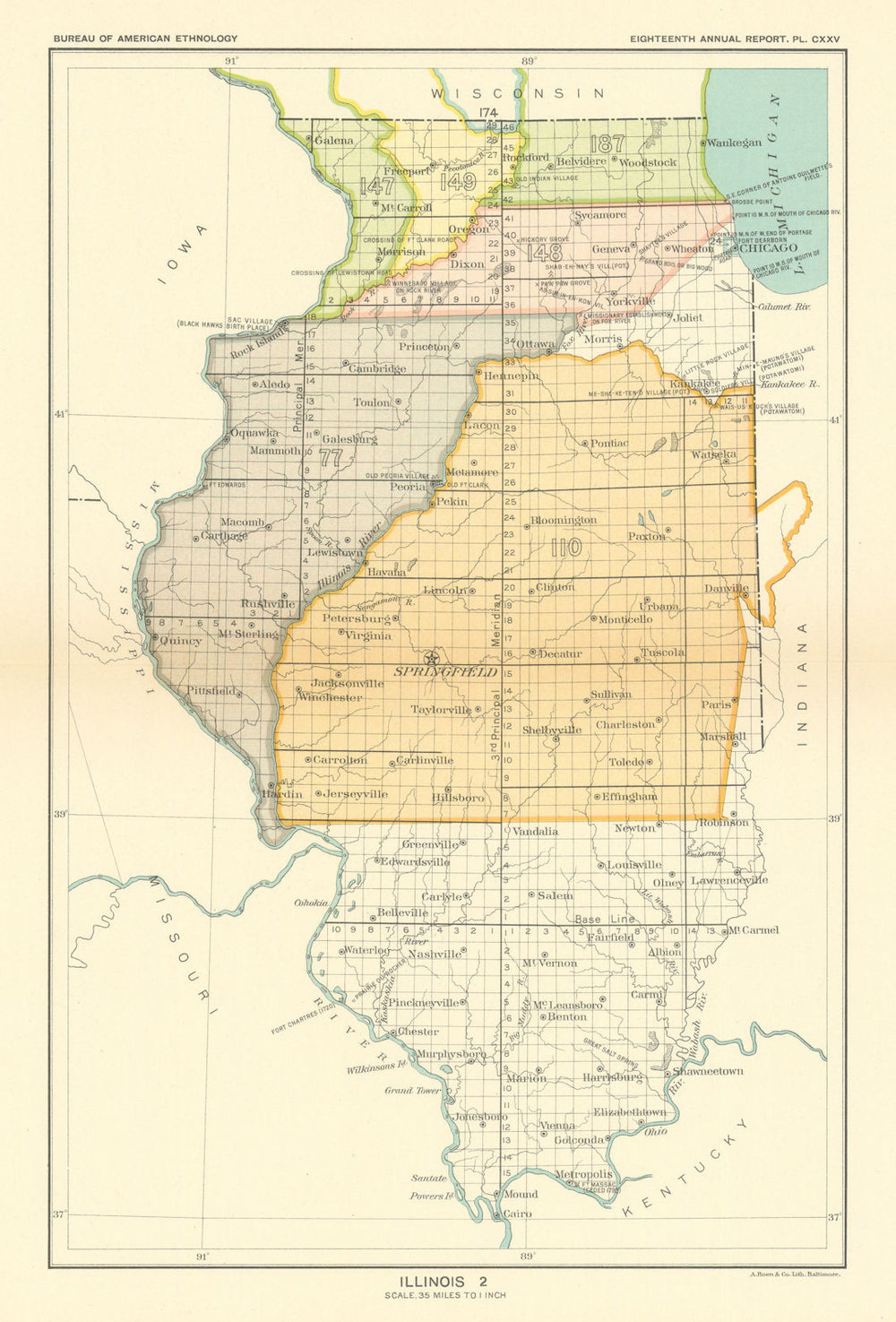 Illinois 2—Indian land cessions—Kickapoo—Potawatomi—Ojibwe—Ottawa—Royce 1899 map