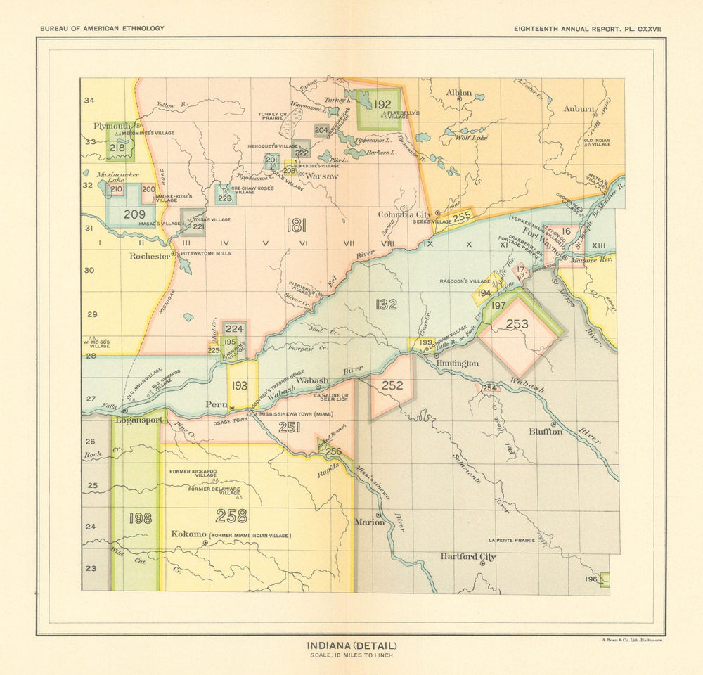 Indiana (detail)—Indian land cessions—Miami—Potawatomi—Wea—Ottawa—Royce 1899 map