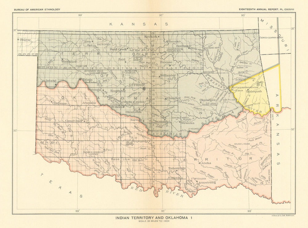Indian Territory & Oklahoma 1—Indian land cessions—Osage—Quapaw—Royce 1899 map