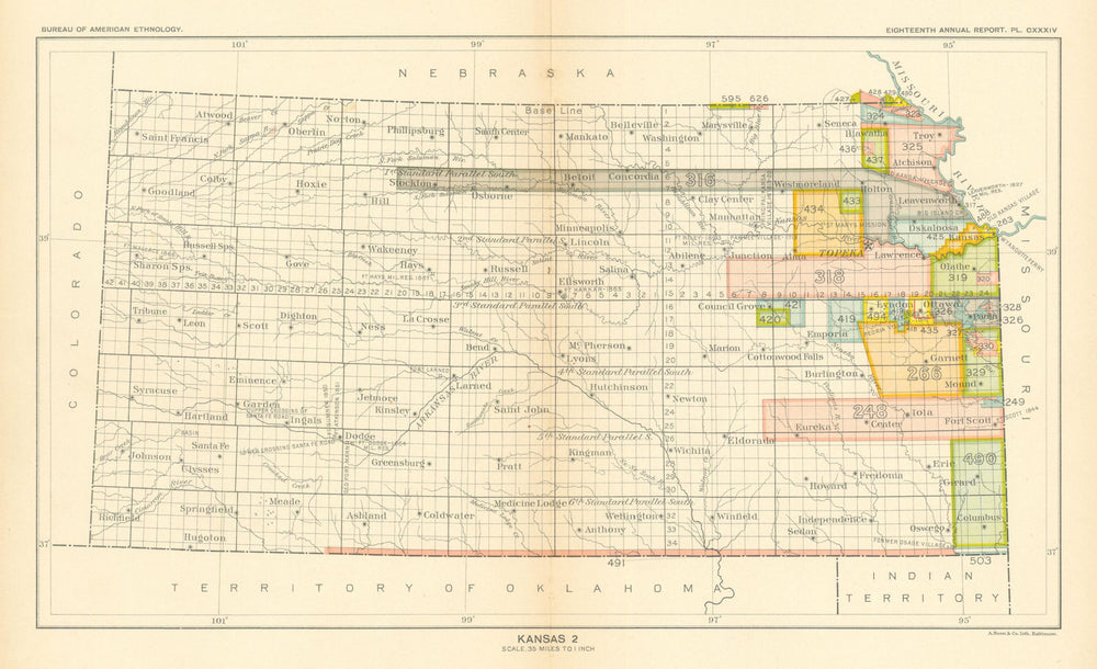 Kansas 2—Indian land cessions—Delaware—Shawnee—Potawatomi—Miami—Royce 1899 map