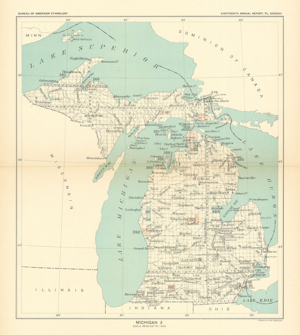 Michigan 2—Native American land cessions—Ottawa—Chippewa—Wyandot—Royce 1899 map
