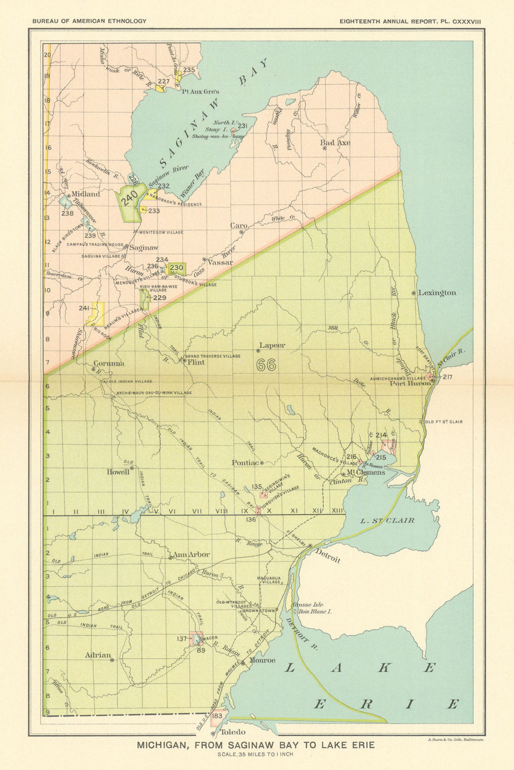 Michigan, from Saginaw Bay to Lake Erie—Indian land cessions—Royce 1899 map
