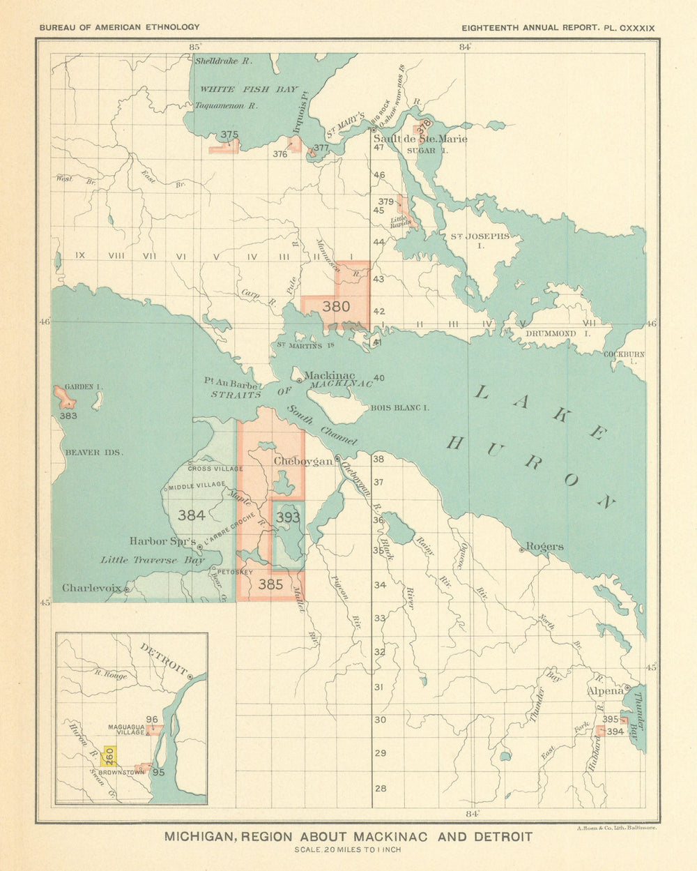Michigan, region about Mackinac and Detroit—Indian land cessions—Royce 1899 map