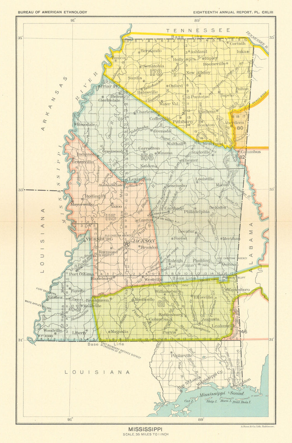 Mississippi—Indian land cessions 1801–1832—Choctaw—Chickasaw—Royce 1899 map