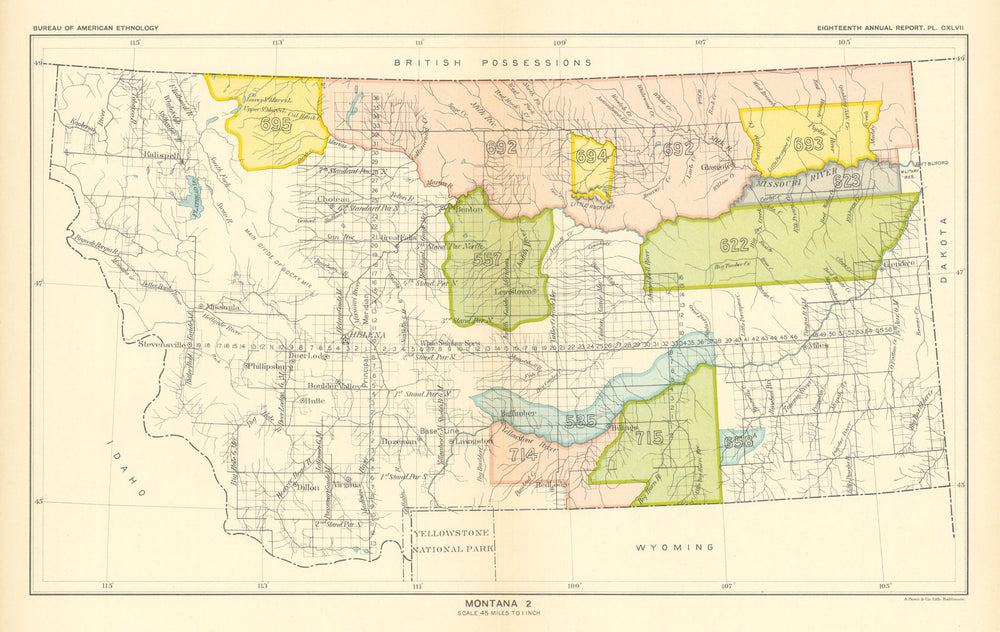 Montana 2—Indian land cessions—Blackfoot—Crow—Gros Ventre—Piegan—Royce 1899 map