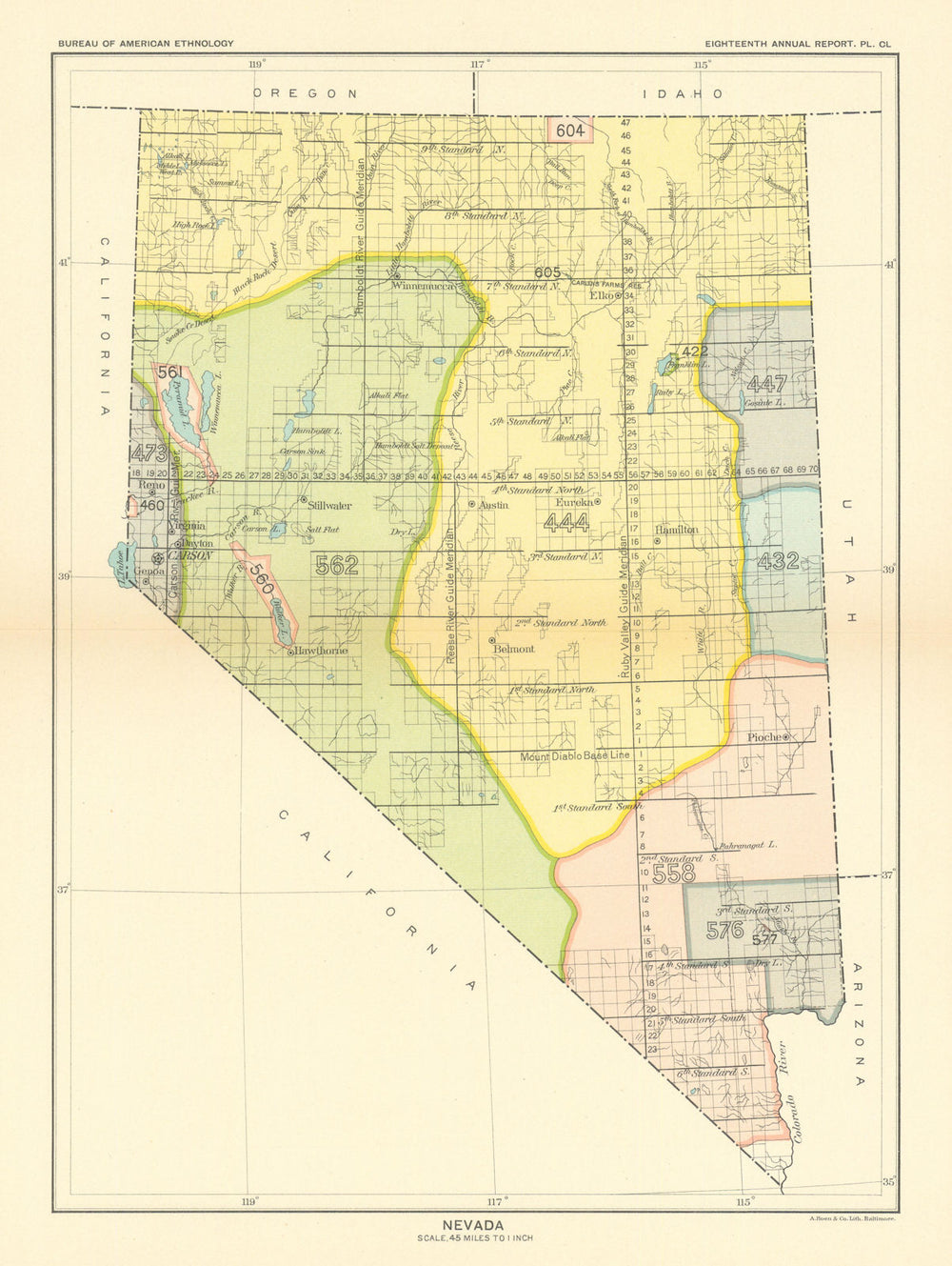 Nevada—Indian land cessions—Shoshone—Paiute—Ute—Washoe—Goshute—Royce 1899 map