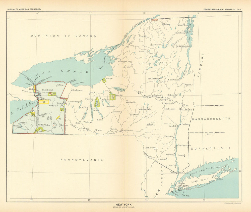 New York—Indian land cessions—Seneca—Six Nations—Mohawk—Oneida—Royce 1899 map