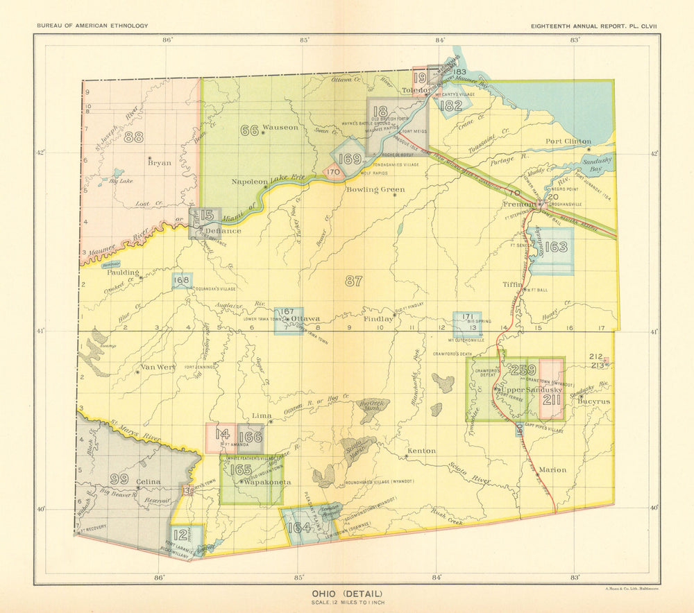 Ohio (detail)—Indian land cessions—Wyandot—Potawatomi—Ottawa—Royce 1899 map