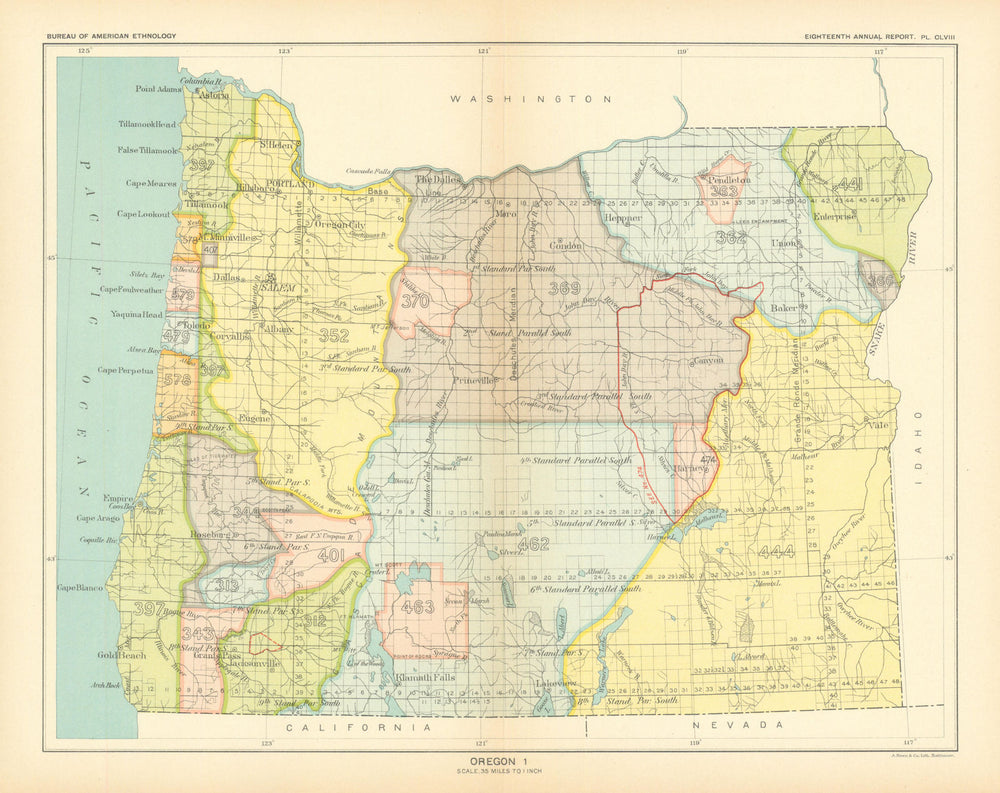 Oregon 1—Indian land cessions—Shoshone—Klamath—Modoc—Kalapuya—Royce 1899 map