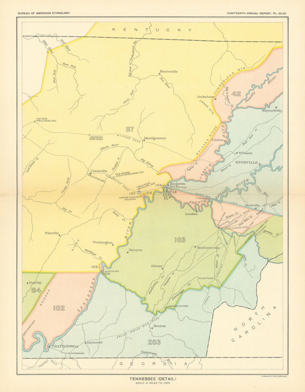 Tennessee (detail)—Indian land cessions—Cherokee Nation 1798–1835—Royce 1899 map