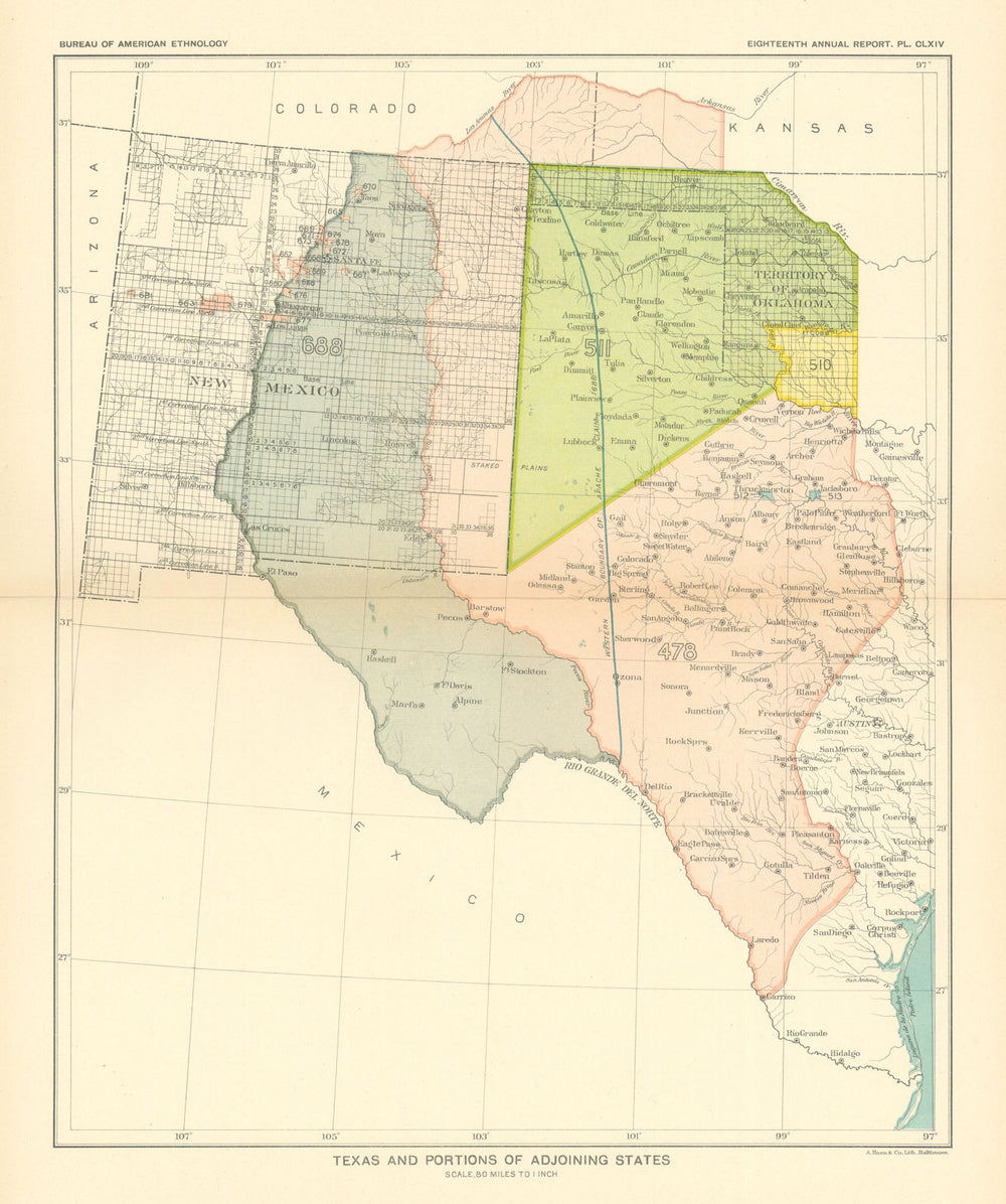 Texas and portions of adjoining states—Indian land cessions—Kiowa—Royce 1899 map