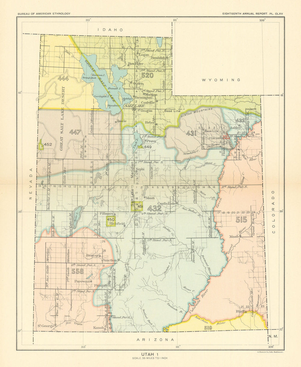 Utah 1—Indian land cessions—Ute—Shoshone—Bannock—Navajo—Goshute—Royce 1899 map