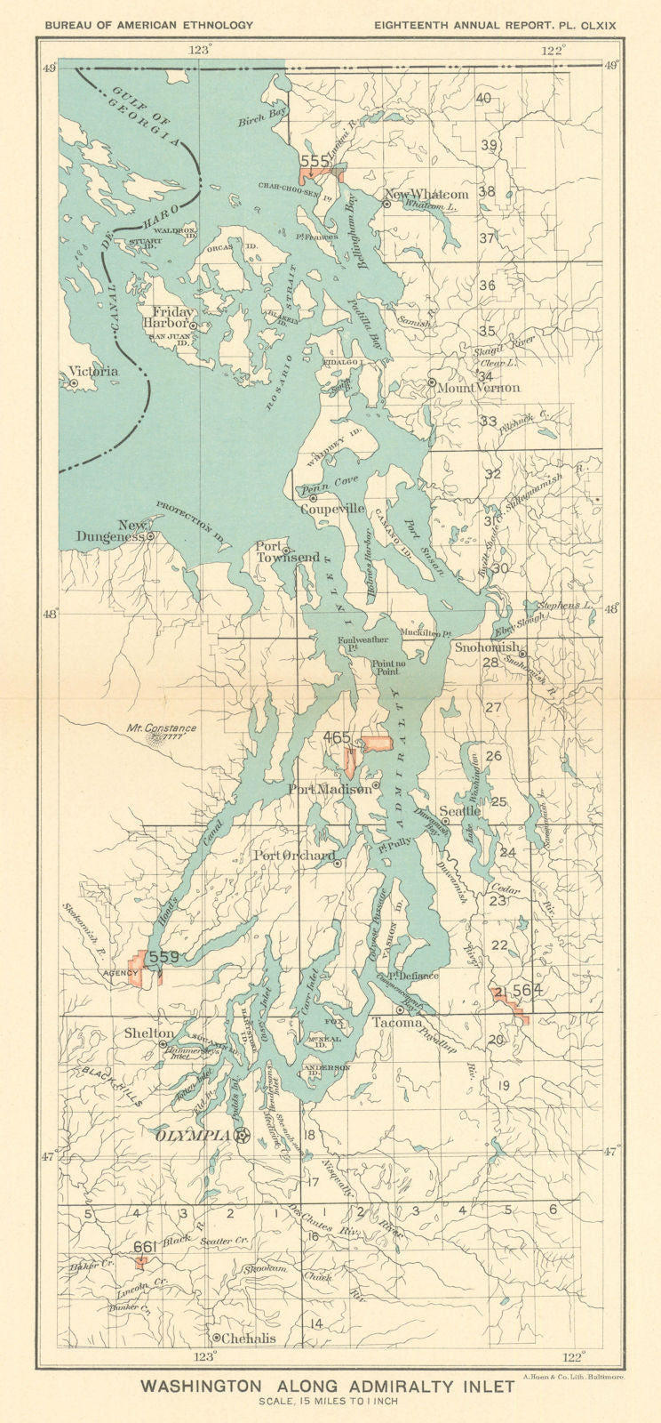 Washington along Admiralty Inlet—Indian land cessions—Lummi—Royce 1899 old map