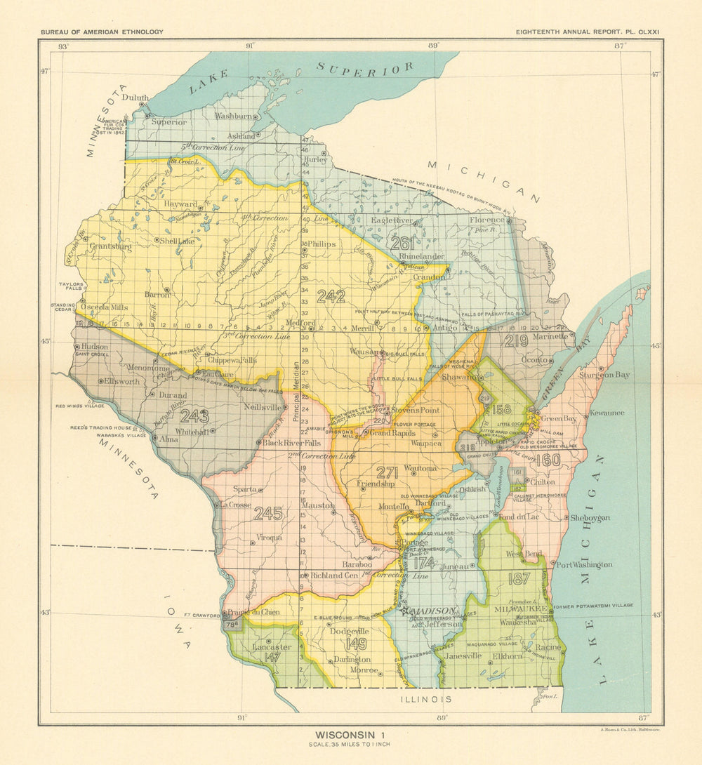 Wisconsin 1—Indian land cessions—Chippewa—Winnebago—Menomini—Royce 1899 map
