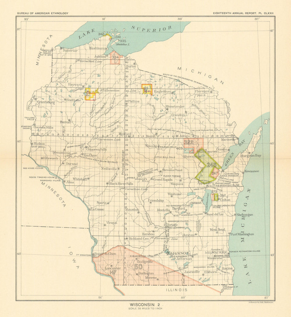 Wisconsin 2—Indian land cessions—Sauk & Fox—Menomini—Chippewa—Royce 1899 map