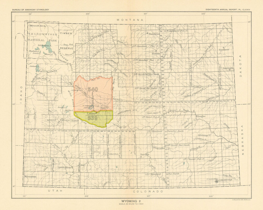 Wyoming 2—Indian land cessions—Shoshone—Wind River Reservation—Royce 1899 map
