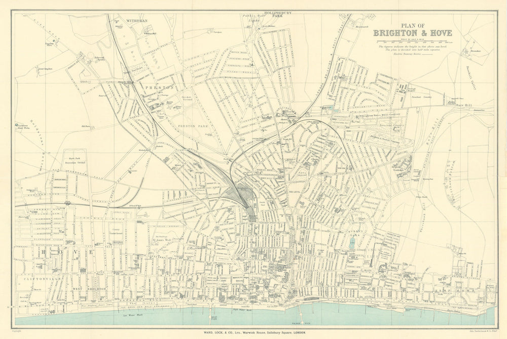 BRIGHTON & HOVE antique town/city plan. Sussex. WARD LOCK 1913 old map