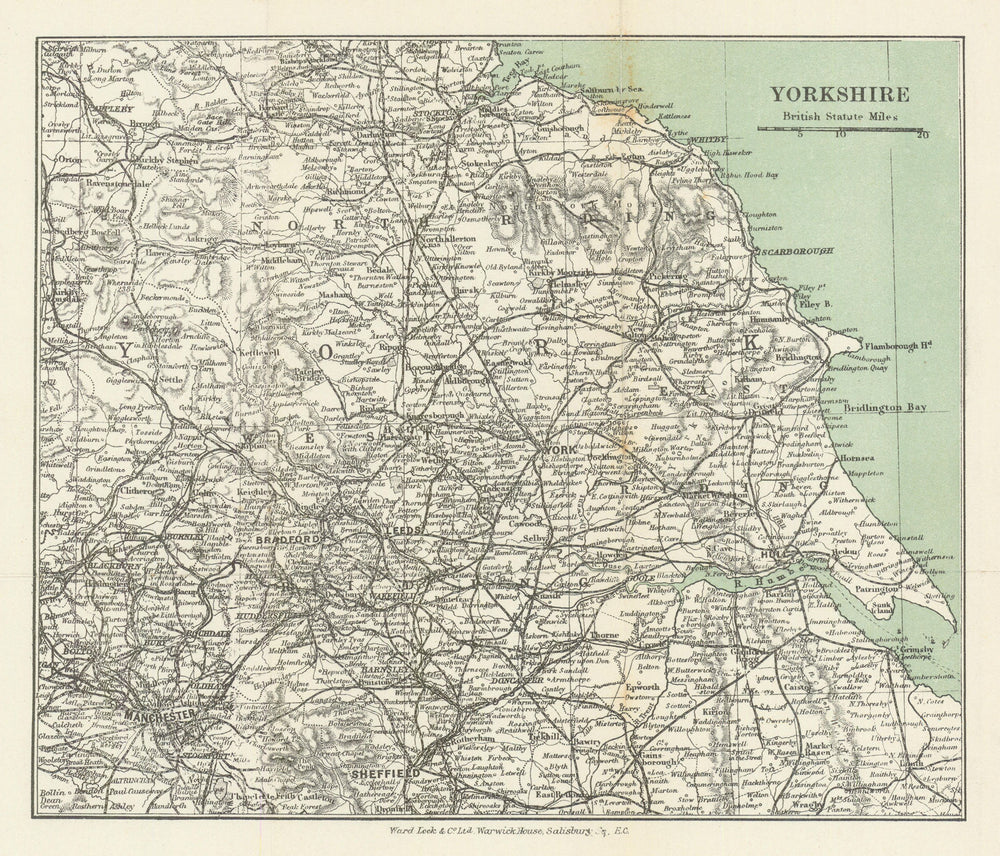 YORKSHIRE county map. Railways. WARD LOCK 1896 old antique plan chart