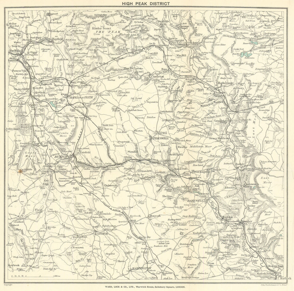 HIGH PEAK DISTRICT. Buxton Bakewell Castleton. Derbyshire. WARD LOCK 1901 map
