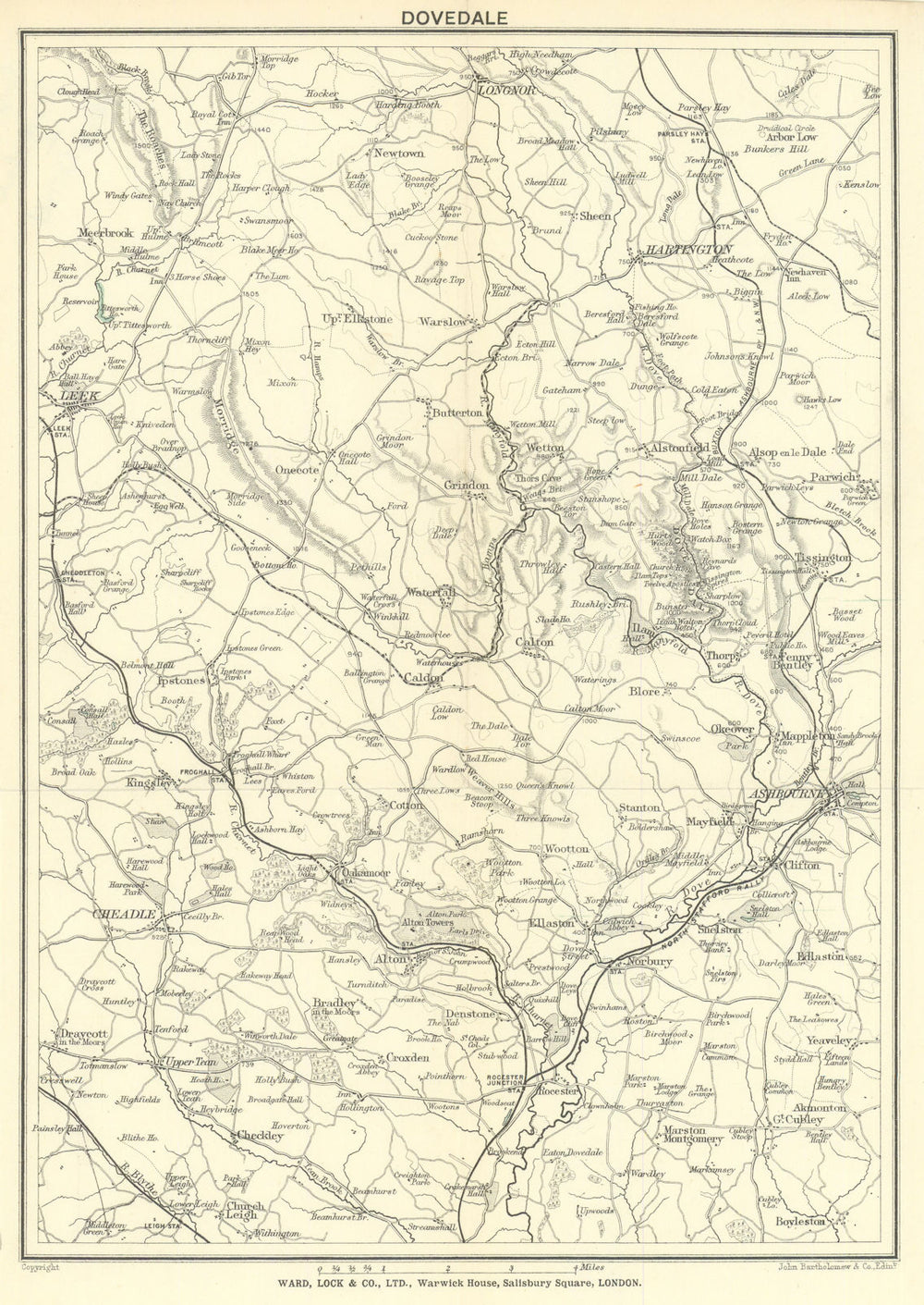DOVEDALE. Ashbourne Ilam. Derbyshire Staffordshire. WARD LOCK 1901 old map