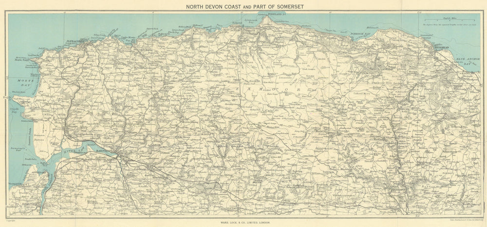 EXMOOR & NORTH DEVON/SOMERSET COAST. Bideford Barnstaple Ilfracombe 1950 map
