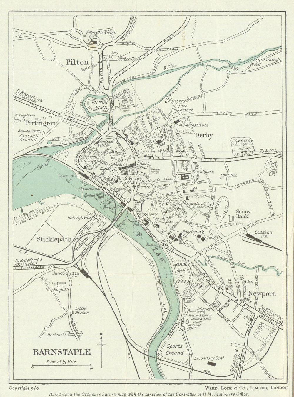 BARNSTAPLE vintage town/city plan. Devon. WARD LOCK 1950 old vintage map chart