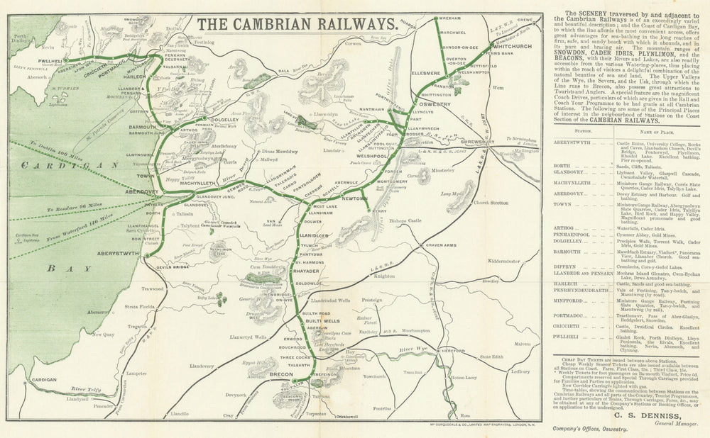 THE CAMBRIAN RAILWAYS. Central Wales. WARD LOCK 1896 old antique map chart