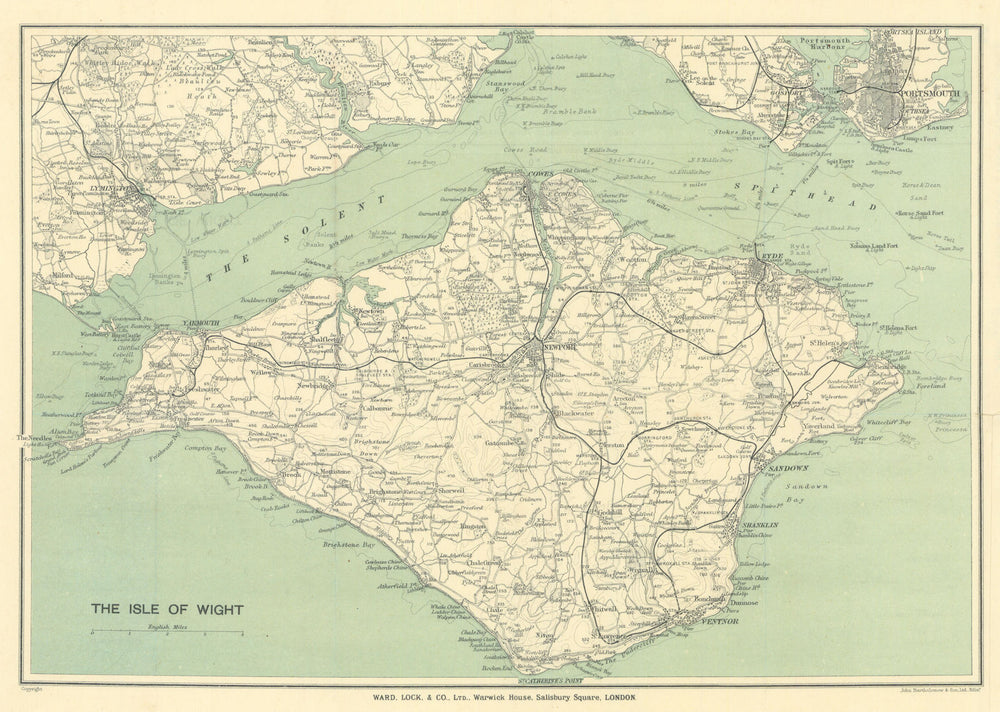 ISLE OF WIGHT showing complete railway network. Cowes Ryde. WARD LOCK 1920 map