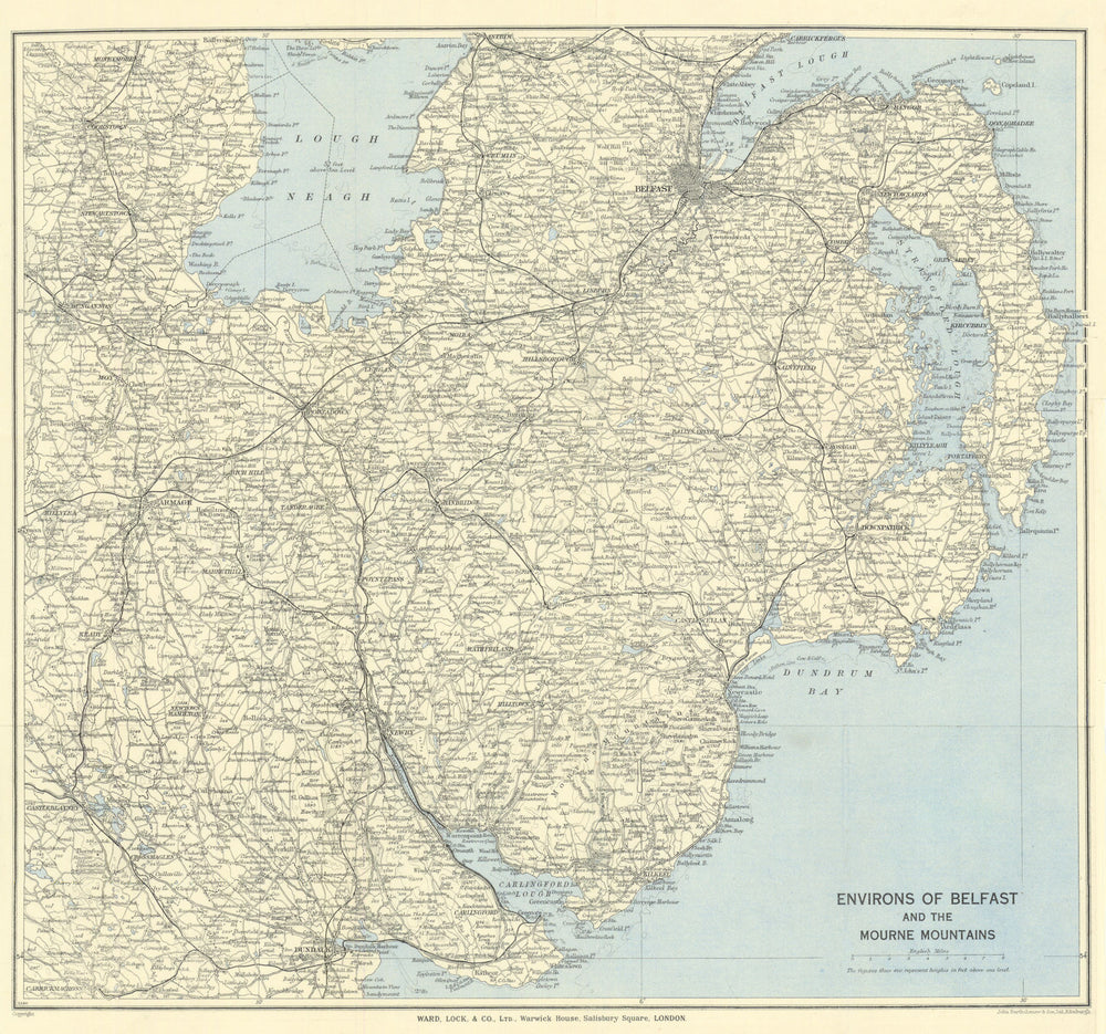 BELFAST environs & MOURNE MOUNTAINS. Ireland. WARD LOCK 1938 old vintage map